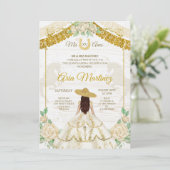 Roses ivoire et or Mis Quince Invitation (Debout devant)