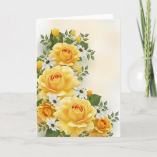 Roses jaunes avec carte de marguerites blanches