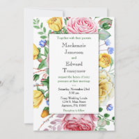 Roses Jaunes Rose Faire-part de mariage Florale