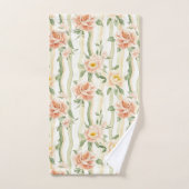 Roses Menthe Pêche Rayures Florales (Serviette à main)