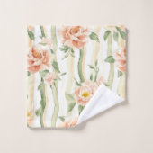 Roses Menthe Pêche Rayures Florales (Gant de toilette)