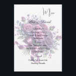 Roses Menu Card<br><div class="desc">This Menu Card template is shown on the basic paper in white with a lovely purple color rose bouquet print design. Script and standard text are in a black color. Customize the names and menu items by clicking the customize or edit button, use the offered templates to change to your...</div>