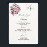 Roses Menu Card<br><div class="desc">This Menu Card template is shown on the basic paper in white with a lovely pink and white rose bouquet print design. Script and standard text are in a black color. Customize the names and menu items by clicking the customize or edit button, use the offered templates to change to...</div>