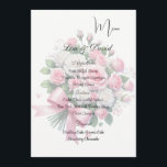 Roses Menu Card<br><div class="desc">This Menu Card template is shown on the basic paper in white with a lovely pink and white rose bouquet print design. Script and standard text are in a black color. Customize the names and menu items by clicking the customize or edit button, use the offered templates to change to...</div>