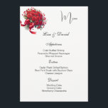 Roses Menu Card<br><div class="desc">This Menu Card template is shown on the basic paper in white with a lovely red rose bouquet print design. Script and standard text are in a black color. Customize the names and menu items by clicking the customize or edit button, use the offered templates to change to your information....</div>