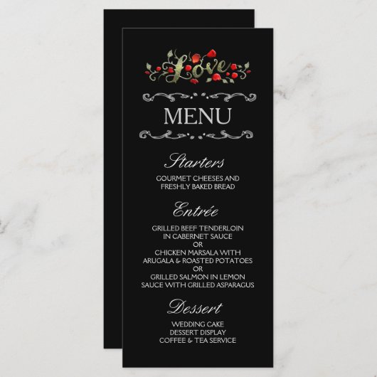 Roses noires et rouges AIVE Matching Menu Mariage (Devant / Derrière)