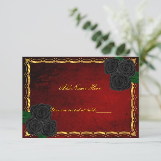 Roses noirs gothiques sang rouge Mariage Carte Pla (Debout devant)