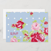 Roses On Blue Bruiloftsreceptie RSVP Kaart (Voorkant / Achterkant)
