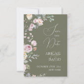 Roses on Olive Green Wedding Save The Date (Devant)