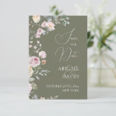 Roses on Olive Green Wedding Save The Date (Debout devant)