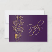 Roses or sur mariage violet RSVP (Devant)