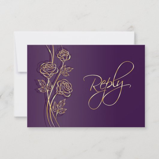 Roses or sur mariage violet RSVP (Devant)