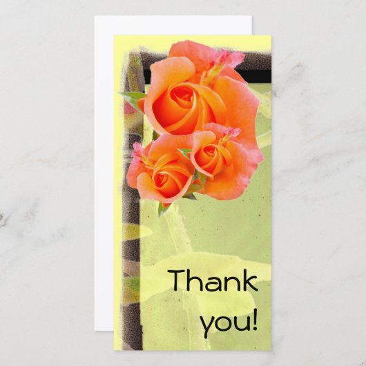 Roses orange sur carte jaune (Devant / Derrière)