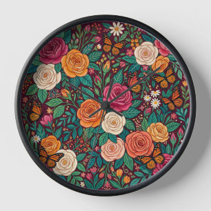 Roses Papillons Art Horloges Couleurs Abstraites