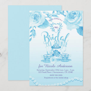 Roses & Pearls Elegante Blauwe Bruiloft Thee Showe Kaart