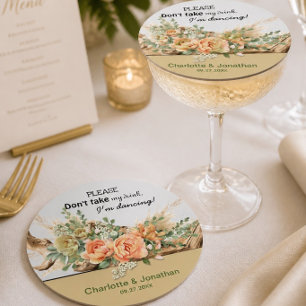 Roses Pêches & Bois Flotté Sous-Verre de Mariage e
