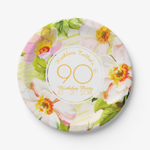 Roses Peonies 90th Birthday Party Paper Plate Papieren Bordje