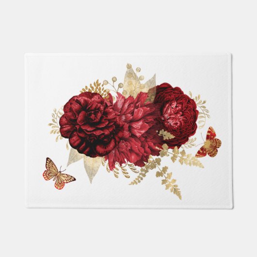 Roses Red Gold Floral Butterfly Deurmat (Voorkant)