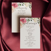 Roses rose aquarelle. Programme de mariage floral