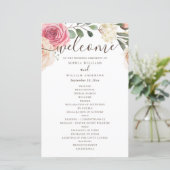 Roses rose aquarelle. Programme de mariage floral (Debout devant)