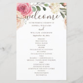 Roses rose aquarelle. Programme de mariage floral (Devant)