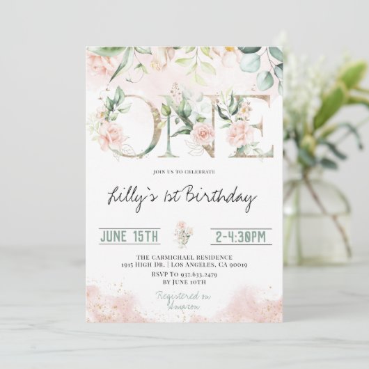 Roses Rose Blush 1er Invitation anniversaire (Debout devant)