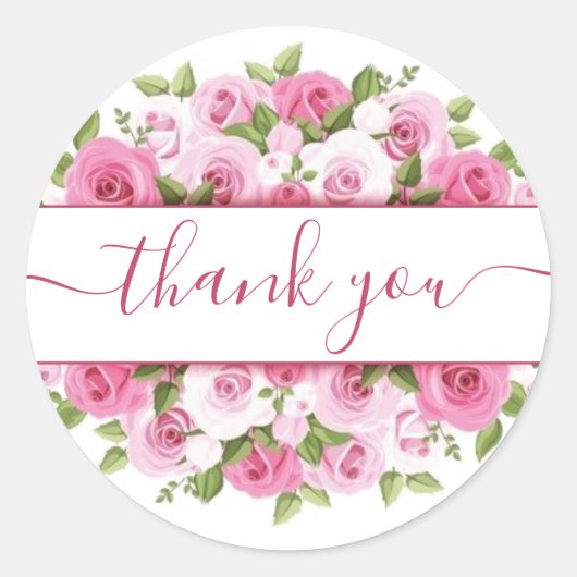 Roses rose blush merci classique autocollant rond (Devant)