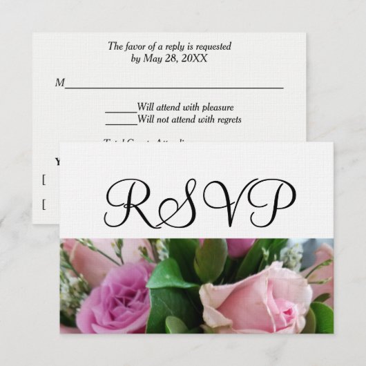 Roses rose douce Mariage blanc RSVP (Devant / Derrière)