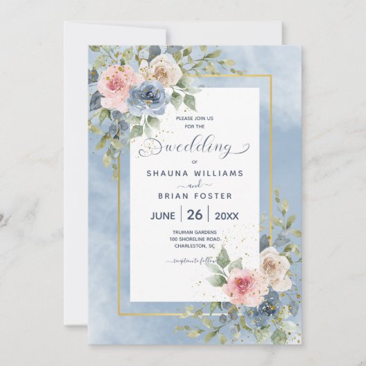 Roses rose et blanc foncé Faire-part de mariage (Devant)