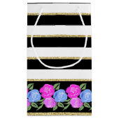 Roses rose et bleu sur le sac cadeau noir, blanc, (Dos)