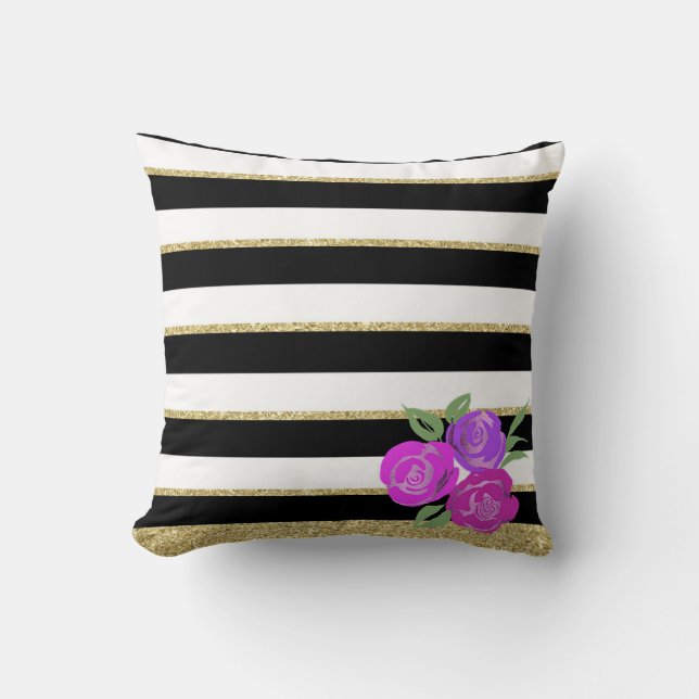 Roses rose et violet, noir, blanc, coussin d'or (Recto)