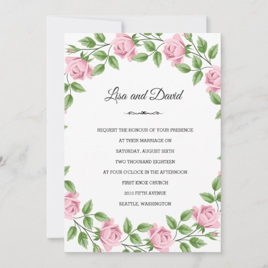 Roses rose faire-part de mariage (Devant)