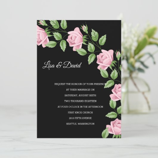 Roses rose faire-part de mariage (Debout devant)