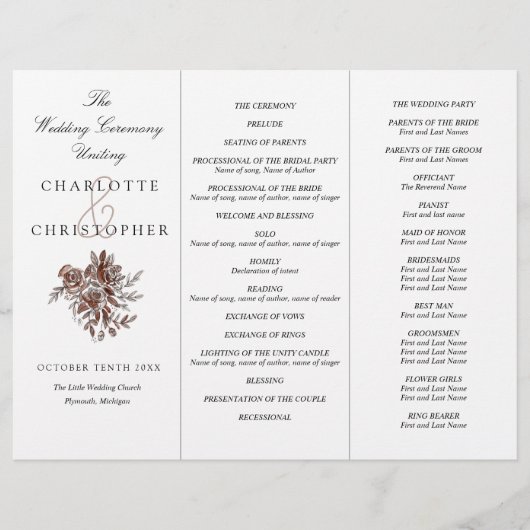 Roses rose vif Programme de mariage Tri-Fold (Devant)