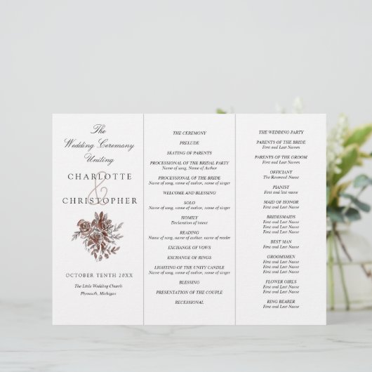 Roses rose vif Programme de mariage Tri-Fold (Debout devant)