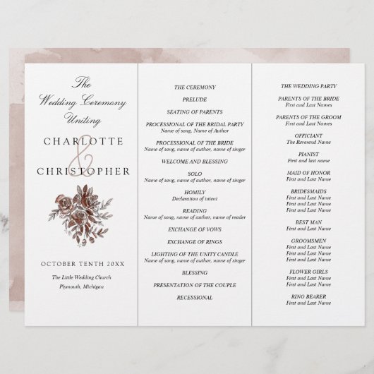 Roses rose vif Programme de mariage Tri-Fold (Devant / Derrière)