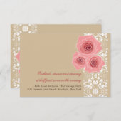 Roses roses Damas Dentelle de mariage Carte de réc (Devant / Derrière)