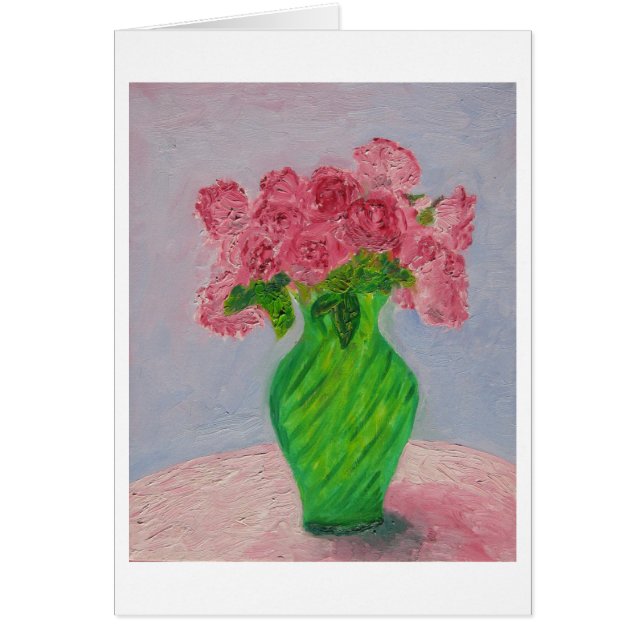 Roses roses dans le vase vert (Devant)