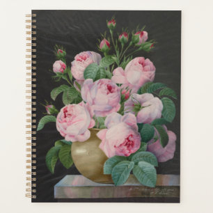 Roses roses dans un vase - Pierre Joseph Redouté