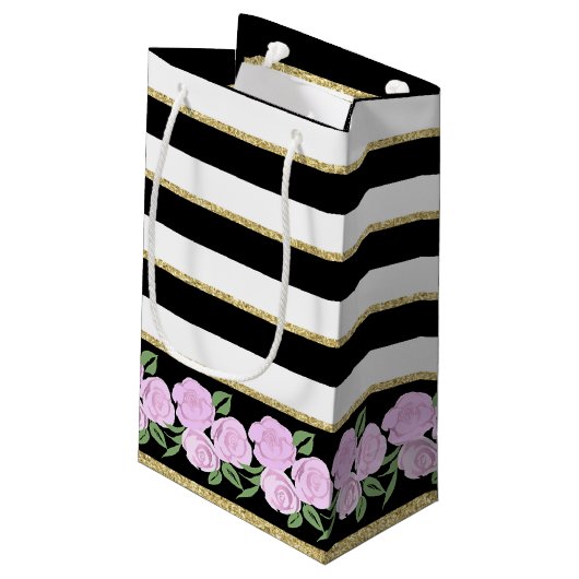 Roses roses douces sur le sac cadeau noir, blanc,  (Dos Angle)