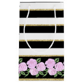 Roses roses douces sur le sac cadeau noir, blanc,  (Devant)