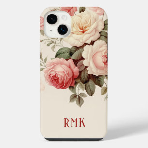 Roses roses élégantes et blush avec monogramme