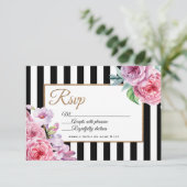 Roses roses et rayures roses Carte RSVP (Debout devant)