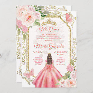Roses roses et robe Charra Mis Quince Invitation