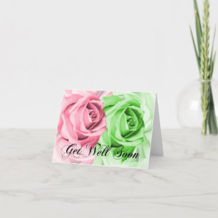 Roses roses et verts se portent bien bientôt carte