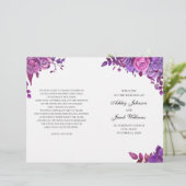 Roses roses et violets. Programme de mariage plié (Debout devant)
