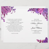 Roses roses et violets. Programme de mariage plié (Devant / Derrière)