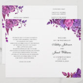 Roses roses et violettes. Programme de mariage pli (Devant / Derrière)