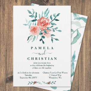Roses roses, Eucalyptus Hiver Mariage Invitation