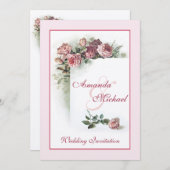 Roses roses faire-part de mariage (Devant / Derrière)